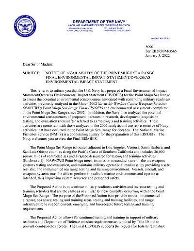 Final EIS/OEIS Stakeholder Notification Letter (January 2021)